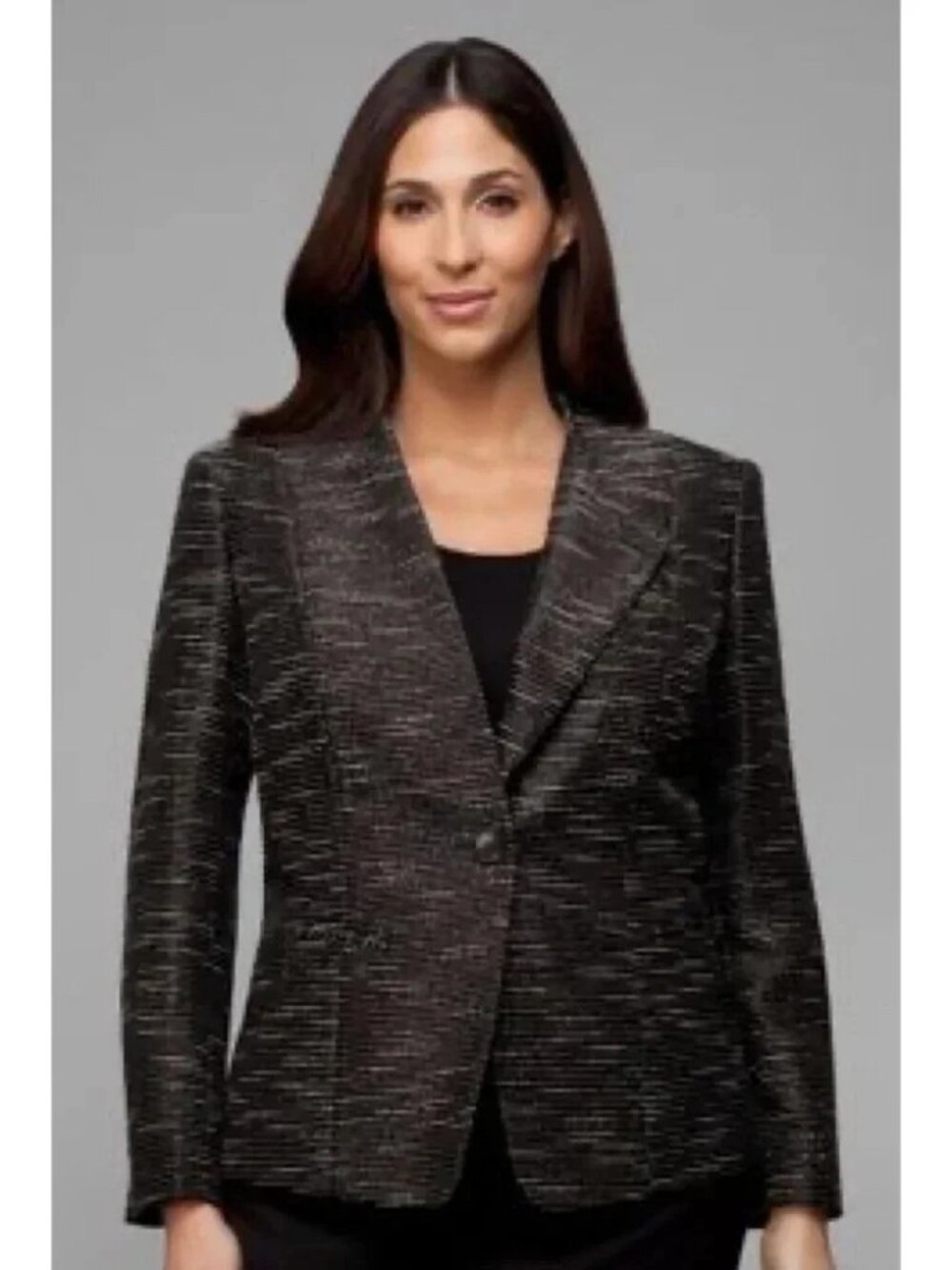 LAFAYETTE 148 contemporary 16 BLACK TEXTURED POLY-SILK BLAZER office-chic jacket